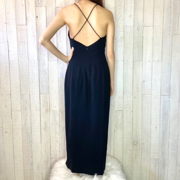 Vintage Tahari Black Maxi Evening Crossback Dress - Picture 4 of 4
